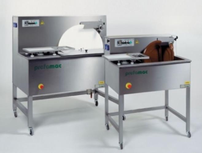 PREFAMAC 30 KG TEMPERING MACHINES - 7&quot; ENROBING ATTACHMENT WITH WAX PAPER TAKE OFF