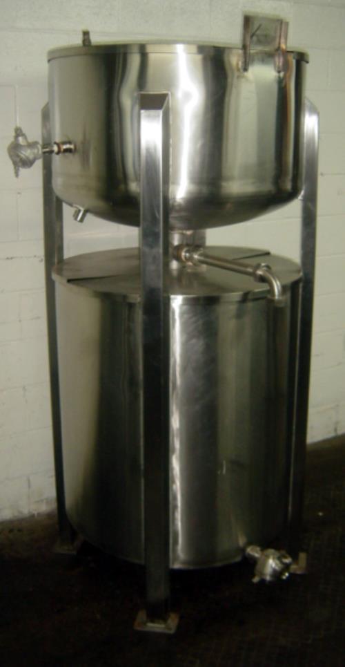 60 Gallon Stainless Steel Jacketed Tank Over a 100 Gallon Holding Tank