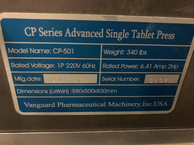 Vanguard Model CP-501 Single Station Tablet Press