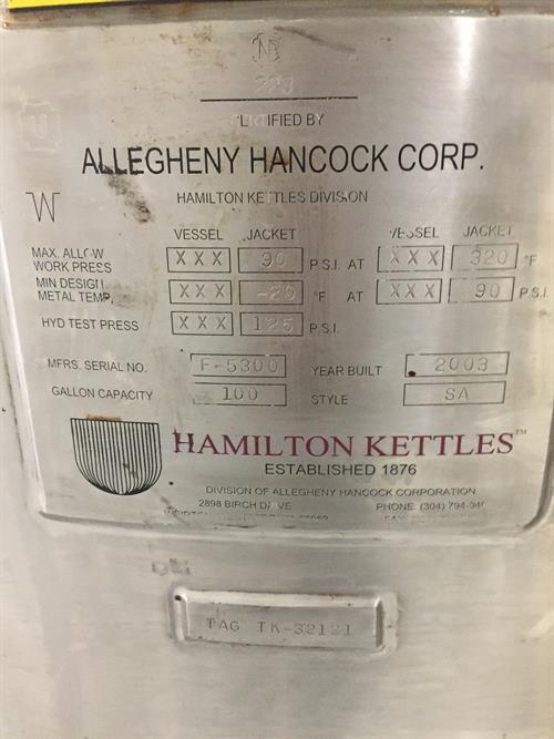 Hamilton 100 gallon Stainless Steel Cooking &amp; Mixing Kettle