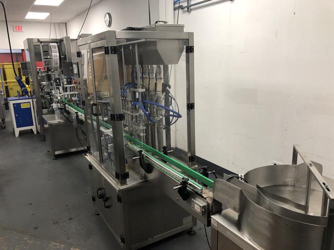 4-Head Piston Filler with Capper, Neck Bander and Steam Tunnel