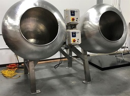 [83847] (2) 38&quot; Diamater SS Coating Pans on Common SS Base