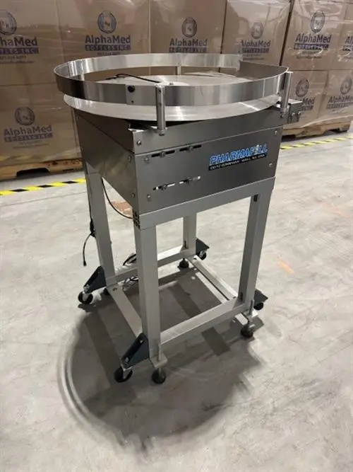 Pharmafill model TTA 24" diameter stainless steel accumulating table