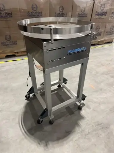 [85302] Pharmafill model TTA 24" diameter stainless steel accumulating table
