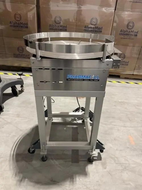 Pharmafill model TTA 24" diameter stainless steel accumulating table