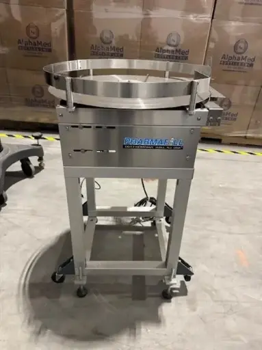 [85303] Pharmafill model TTA 24" diameter stainless steel accumulating table