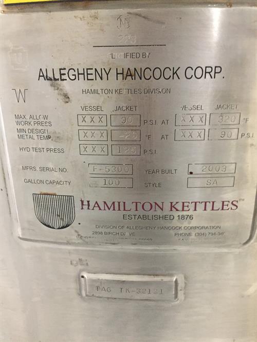 Hamilton 100 gallon Stainless Steel Cooking & Mixing Kettle